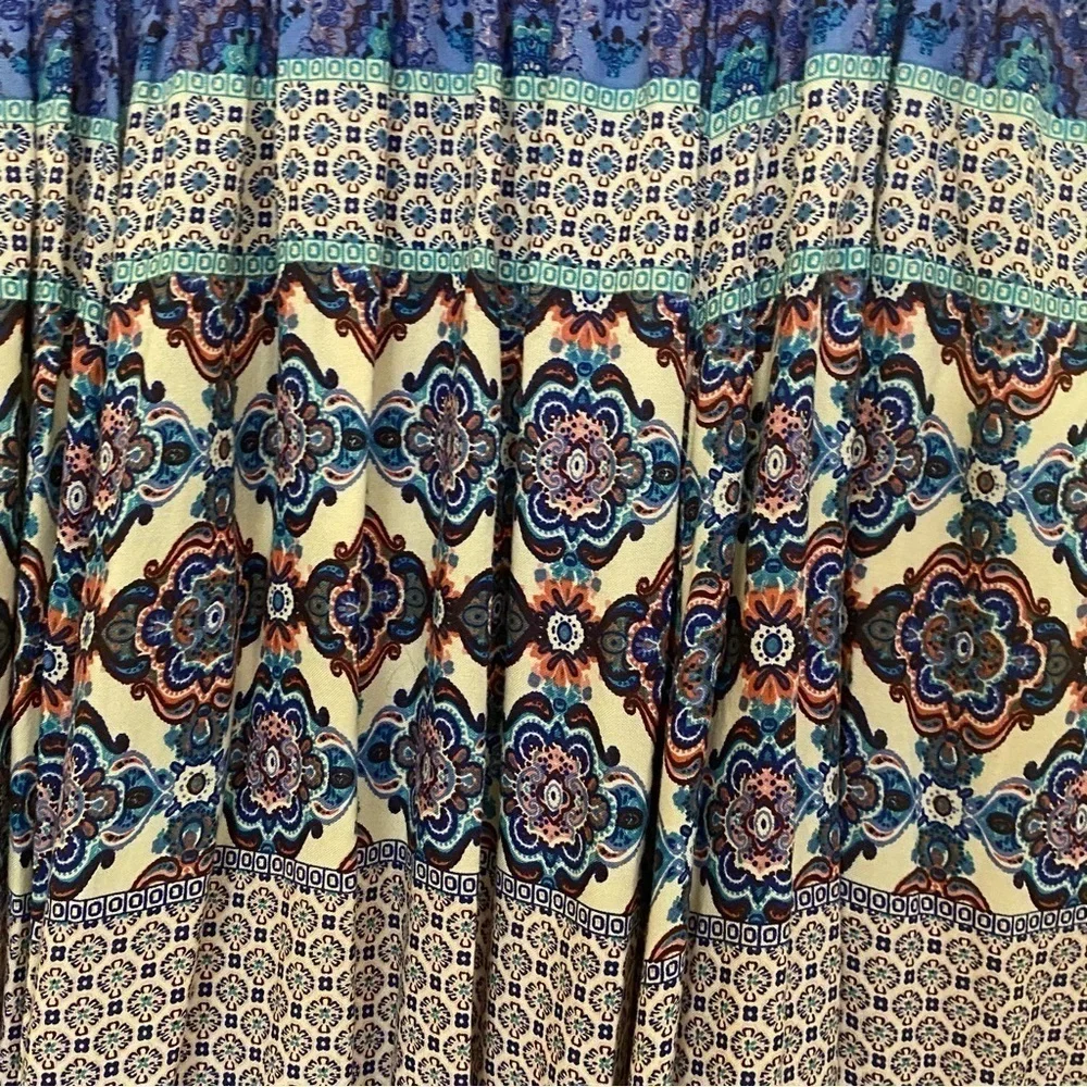 eshakti Womens Size M Sleeveless Smocked Waist A Line Mixed Print Maxi Dress